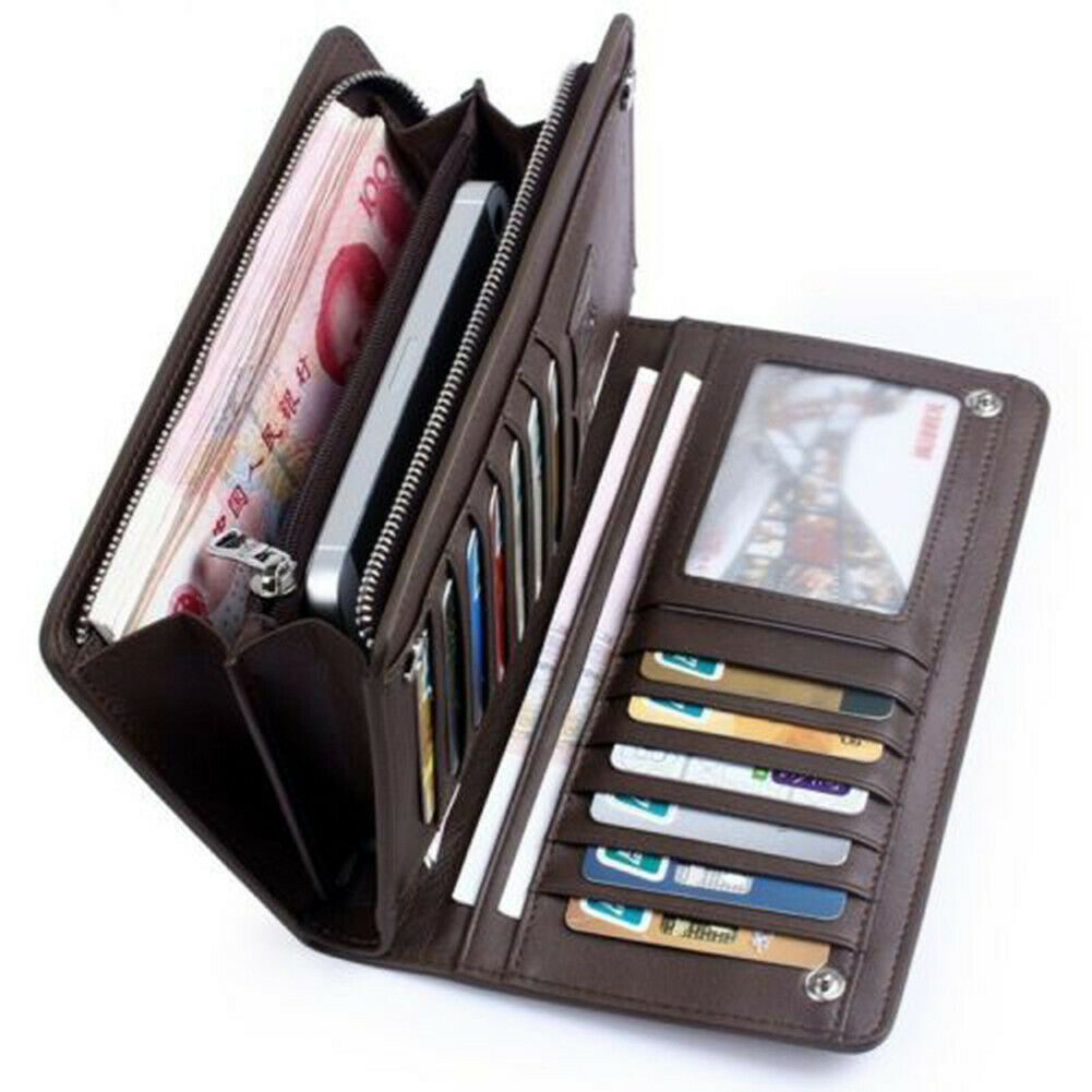 Men’s Bifold Leather Zip Coin Long Wallet Multi Card Holder Purse Clutch Handbag